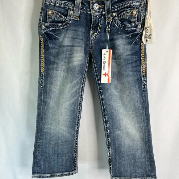 NWT Rock Revival Women’s Denim Jeans Capri Silver Bling Sz. 24 NEW GH04.